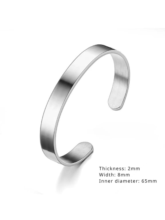 Stainless Steel Adjustable Cuff Bangle Bracelet for Men Women Minimalist ,8mm Width,Silver