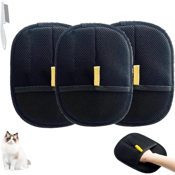 Yomi Pet Hair Remover Glove, Electrostatic Pet Hair Removal Gloves, Reusable Cat & Dog Hair Remover, for Couch, Furniture, Carpet, Car Seat (3 Pcs)