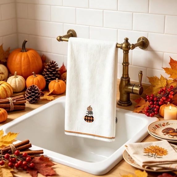 Yomiee Fall Kitchen Towels - Fall Kitchen Dish Towels 15.75x27.56in Microfiber Decorative Autumn Themed Towel for Thanksgiving Harvest, Absorbent Hand Towel with Hanging Loop, Oil Pumpkin