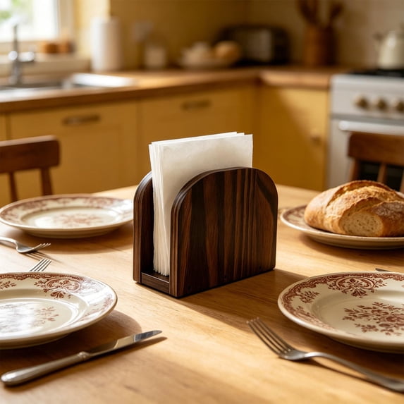 Yomiee Napkin Holder for Table, Acacia Wood Upright Napkin Holders for Kitchen Countertop, Wooden Standing Paper Napkin Dispenser of Rustic House for Dining Room Decor, Cocktail Party