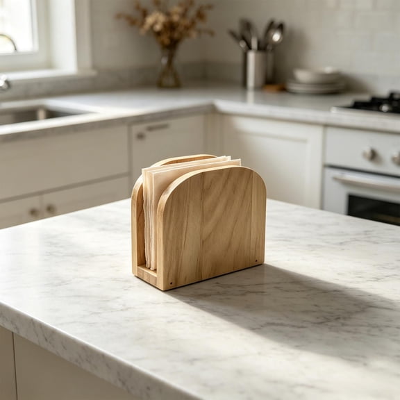 Yomiee Napkin Holder for Table, Acacia Wood Upright Napkin Holders for Kitchen Countertop, Wooden Standing Paper Napkin Dispenser of Rustic House for Dining Room Decor, Cocktail Party