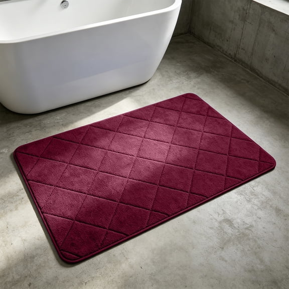 Yomiee Red Foam Bath Mat, Soft Absorbent 32" x 20" Large Non Slip Bathroom Rug, Gripping Dots Machine Washable Bathmat, Cushioned Floor Mats, Shower Sink Rugs Room Décor Accessories