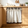 thumbnail image 1 of Yomiee Striped Linen Blend Tie Up Cabinet Curtain, Ruffled Bottom Half Window Valance, Lace Bow Kitchen Sink Curtain, Dustproof Short Fabric Curtain for Under Sink Laundry Room Farmhouse Home Decor, 1 of 6