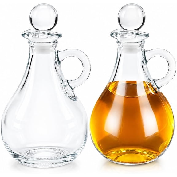 Yomjar 2 Pack 12oz Glass Honey Dispenser Jars, Maple Syrup Dispenser Bottles, No Drip Honey Pot with Handle, Sugar Dispenser with Pour Spout, Olive Oil and Vinegar Bottles for Kitchen