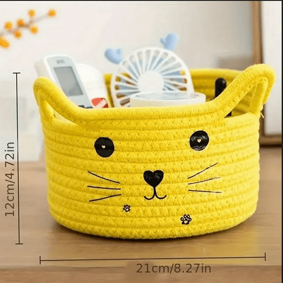 Yomotree Cotton Rope Baskets, Toy Storage Bins - Cat Ears Decorative Baskets for Storage, Yellow