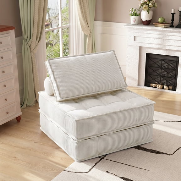 Yomsum Foldable Couch Bed Single Sofa Chair with Pillow, Multi-Functional Floor Lounge Chair for Home, Apartment, White