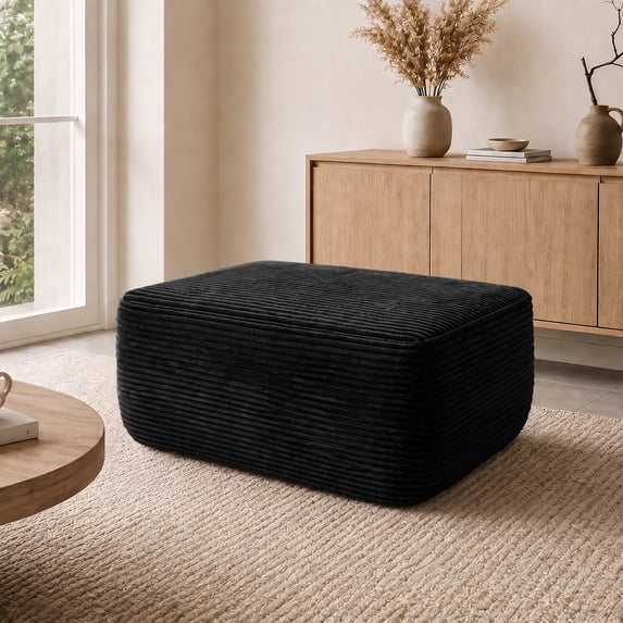 Yomsum Large Oversized Ottoman Bench, Corduroy Upholstered Footrest, Rectangular Floor Ottoman for Living Room, Extra Seating, Coffee Table Alternative, No Assembly, Black