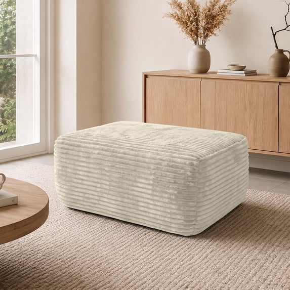 Yomsum Oversized Ottoman Bench, Soft Plush Upholstered Footrest, Rectangular Floor Ottoman for Living Room, Extra Seating, Coffee Table Alternative, Beige