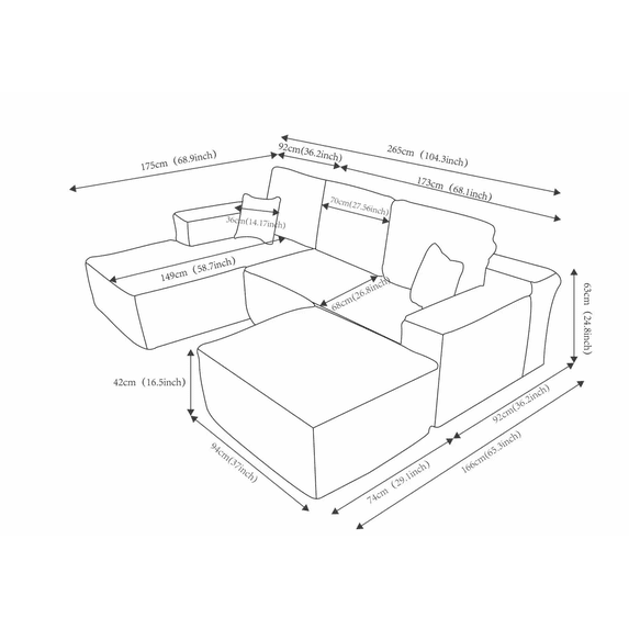 Yomsum Modular U-Shaped Cloud Sectional Sofa, Oversized Plush Convertible Couch with Ottoman, Modern No Assembly Required Living Room Sofa, Beige (Left Facing Chaise)