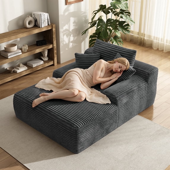 Yomsum Oversized Plush Chaise Lounge Chair for Indoor Use, Boneless Floor Sofa with 3 Pillows, Modern Living Room Lounger, Gray