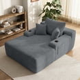 thumbnail image 1 of Yomsum Oversized Lounge Chaise, Boneless Corduroy Chaise Sofa with 3 Pillows and Built-in Cup Holders, Indoor Reclining Sofa, Gray, 1 of 7