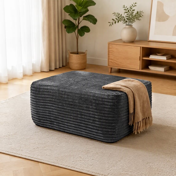Yomsum Oversized Plush Ottoman Bench, Large Rectangular Footrest, Cozy Floor Ottoman for Living Room, Extra Seating and Coffee Table Use, No Assembly, Gray