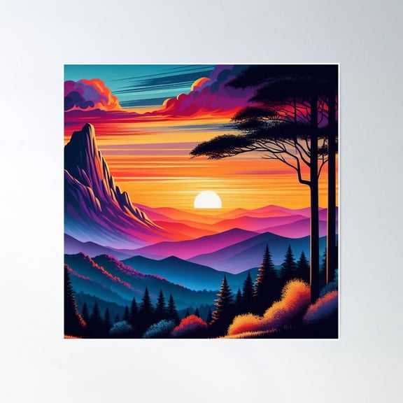 Yonah Mountain Sunset View Poster Wall Art, Modern Wall Decor, 16x16 UNFRAMED