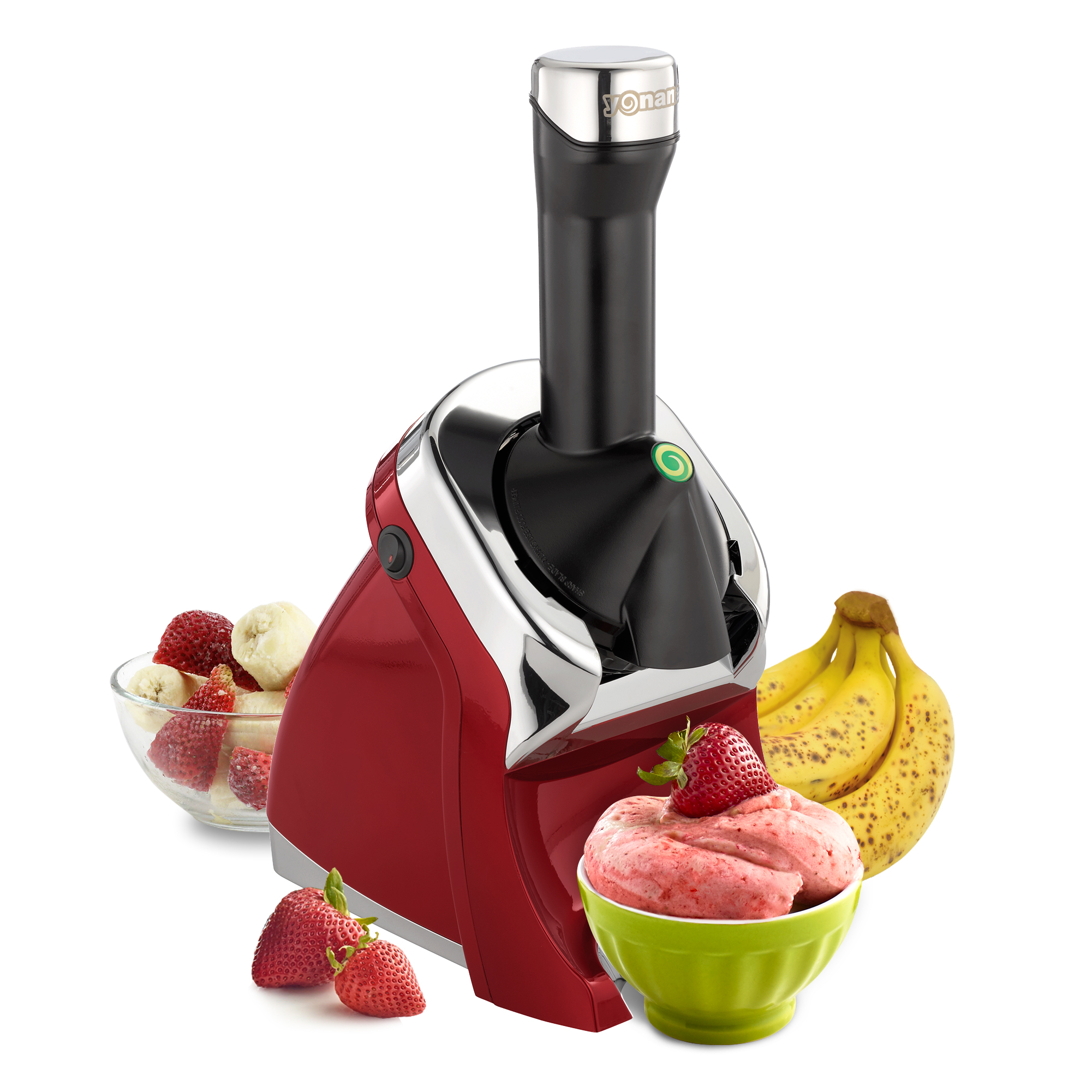 Yonanas Deluxe Red Non-Dairy Frozen Fruit Soft Serve Dessert Maker, Includes 75 Recipes, 200 Watts - image 1 of 10
