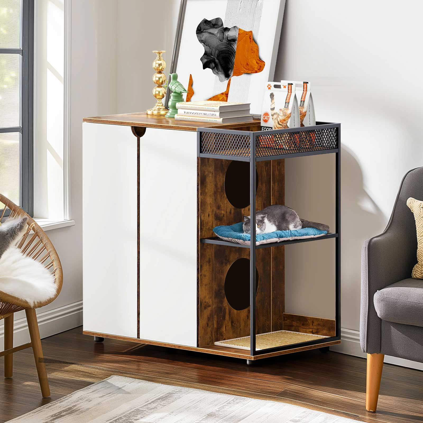 Yone jx je Litter Box Enclosure for 2 Cats,Hidden Cat Furniture, Double