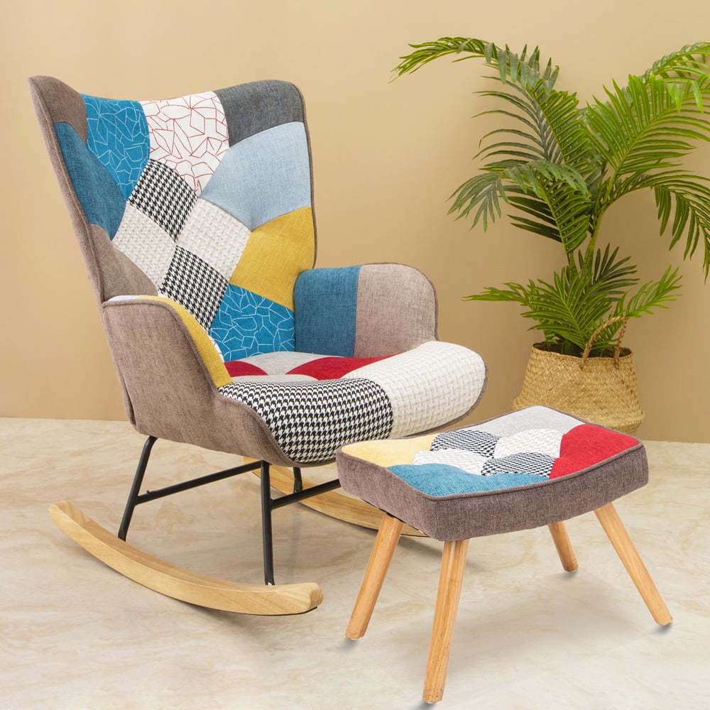 Yone jx je Rocking Chair with Ottoman, Mid Century Fabric Rocker Chair ...