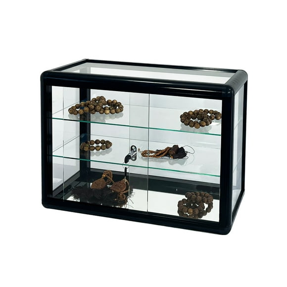 Yone jx je Tempered Glass Counter Top Display Showcase with Sliding Glass Door and Lock,Standard Aluminum Framing with Sliding Glass Door and Lock-Display Cabinet,Black