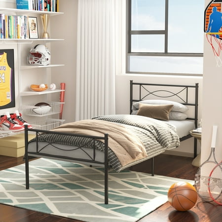 Yoneston 12.7'' High Metal Platform Bed Frame with Two Bowknot Headboards, Easy Assembly, Twin Size