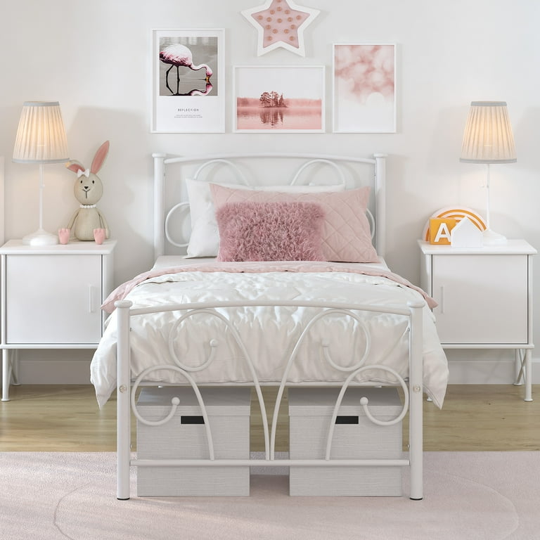 Twin white metal bed deals