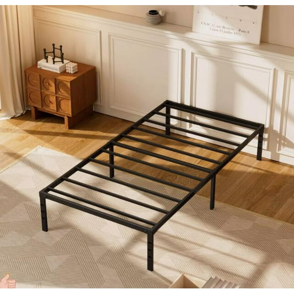 Yoneston 16 Inch Twin Solid Metal Platform Bed Frame with Under-Bed Storage for Kids Teens, Black