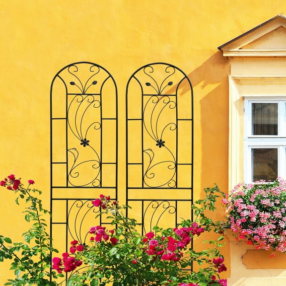 Yoneston 2 Pack 86.7" x 19.7" Metal Garden Trellis, Anti-Rust and Sturdy Garden Arched Pergola for Elevated Garden Beds of Roses, Cherries, Peas, Potted Plants, Outdoor, Black