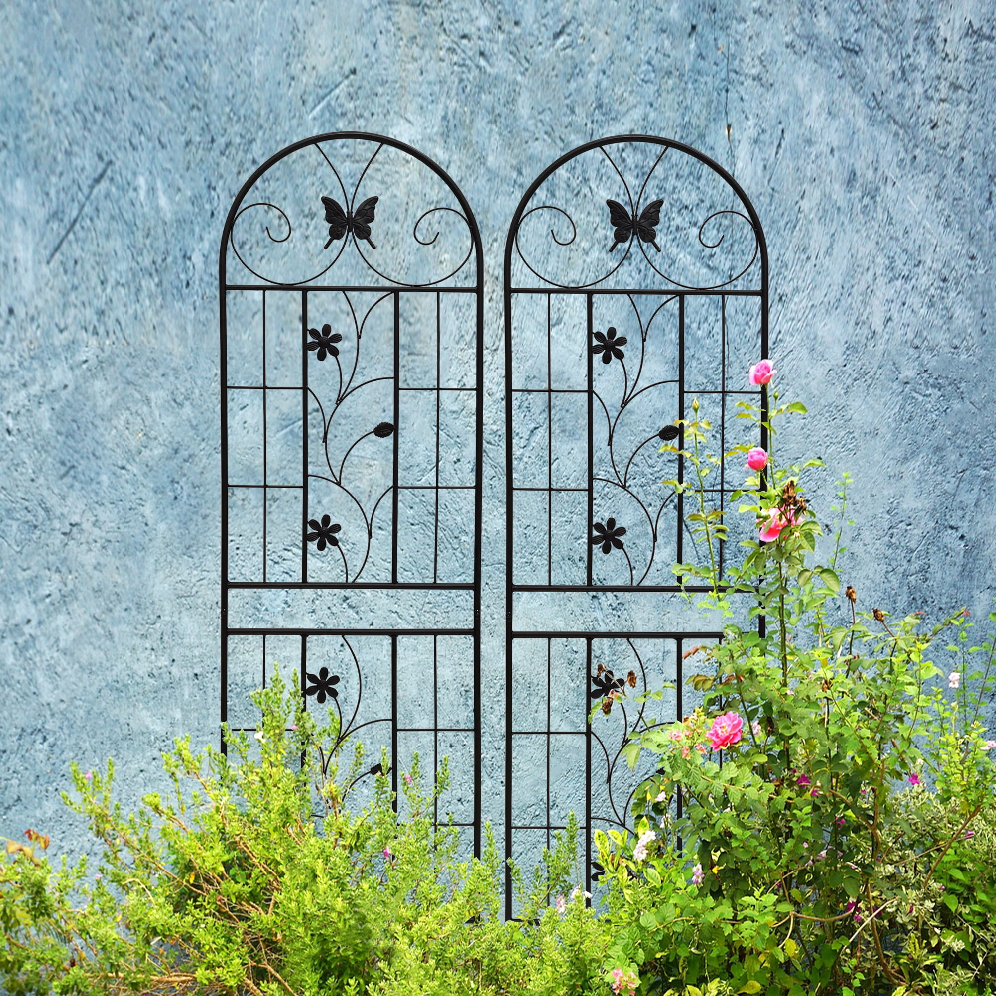 Yoneston 2 Pack 86.7" x 19.7" Metal Garden Trellis, Rustproof Arched Trellis for Climbing Plants, Sturdy Patio Plant Support for Outdoor, Black