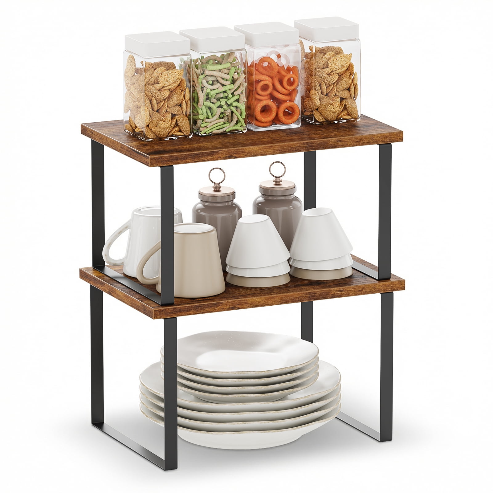 Yoneston 2 Pack Cabinet Organizers Shelf, Spice Rack, Stackable and Expandable Kitchen Counter Shelves, Brown