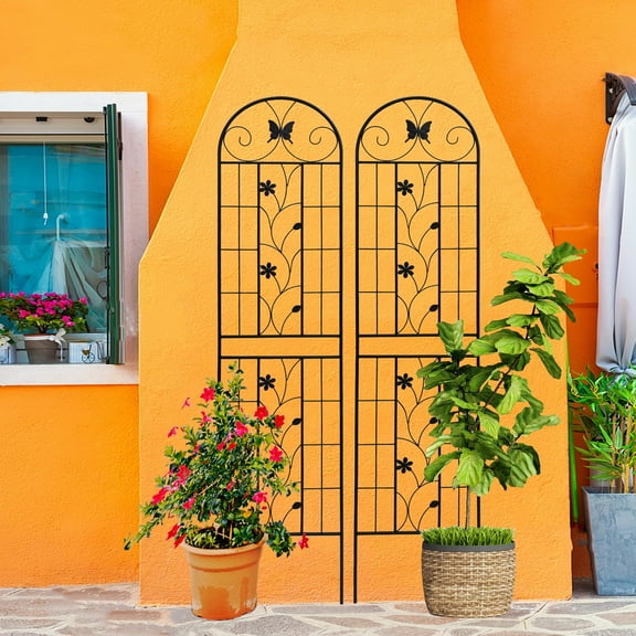 Yoneston 2 Pack Metal Garden Trellis, 86.7" x 19.7" Rust-Proof and Sturdy U-Shaped Garden Pergola for Climbing Plants with Terraces, Lawns, Yards, Backyards, Walls, Black