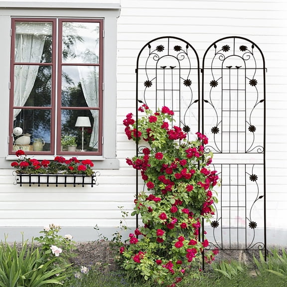 Yoneston 2 Pack Metal Garden Trellis, 86.7" x 19.7" Rustproof Flower Metal Trellis for Climbing Plants and Outdoor Decoration, Black