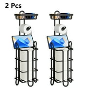 Yoneston 2 Pcs Toilet Paper Holder with Large Top Shelf Heavy Duty Bathroom Freestanding Toilet Paper Roll Stand, Iron Black