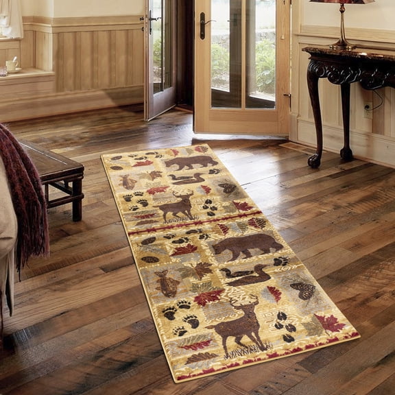 Yoneston 2' x 7' Southwest Wildlife Design Accent Area Rug for Living Room, Retro Rug with Soft & Non-Slip for Bedroom Dining Room Decoration, Beige