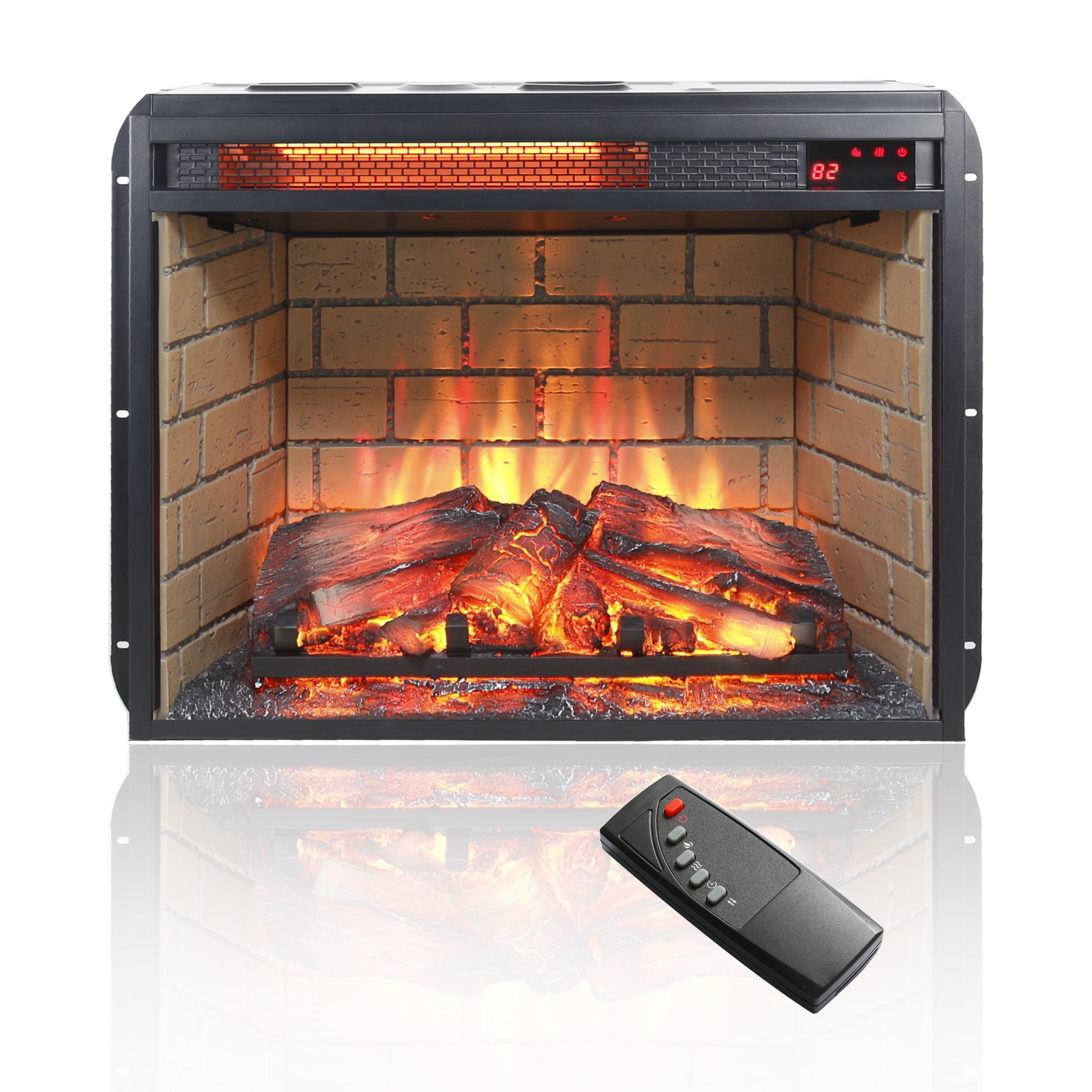 Yoneston 23 inch Electric Fireplace Insert with Wood Log Version Brick, Black