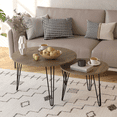 thumbnail image 1 of Yoneston 27.56" Round Nesting Coffee Table Set of 2, Wooden Tabletop End Table with Sturdy Metal Legs for Living Room Bedroom, Brown, 1 of 11
