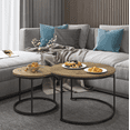 thumbnail image 1 of Yoneston 27.6" Round Coffee Table Set of 2, Wood Marble Pattern Top with Sturdy Metal Frame for Living Room Bedroom Balcony Yard, Brown, 1 of 9