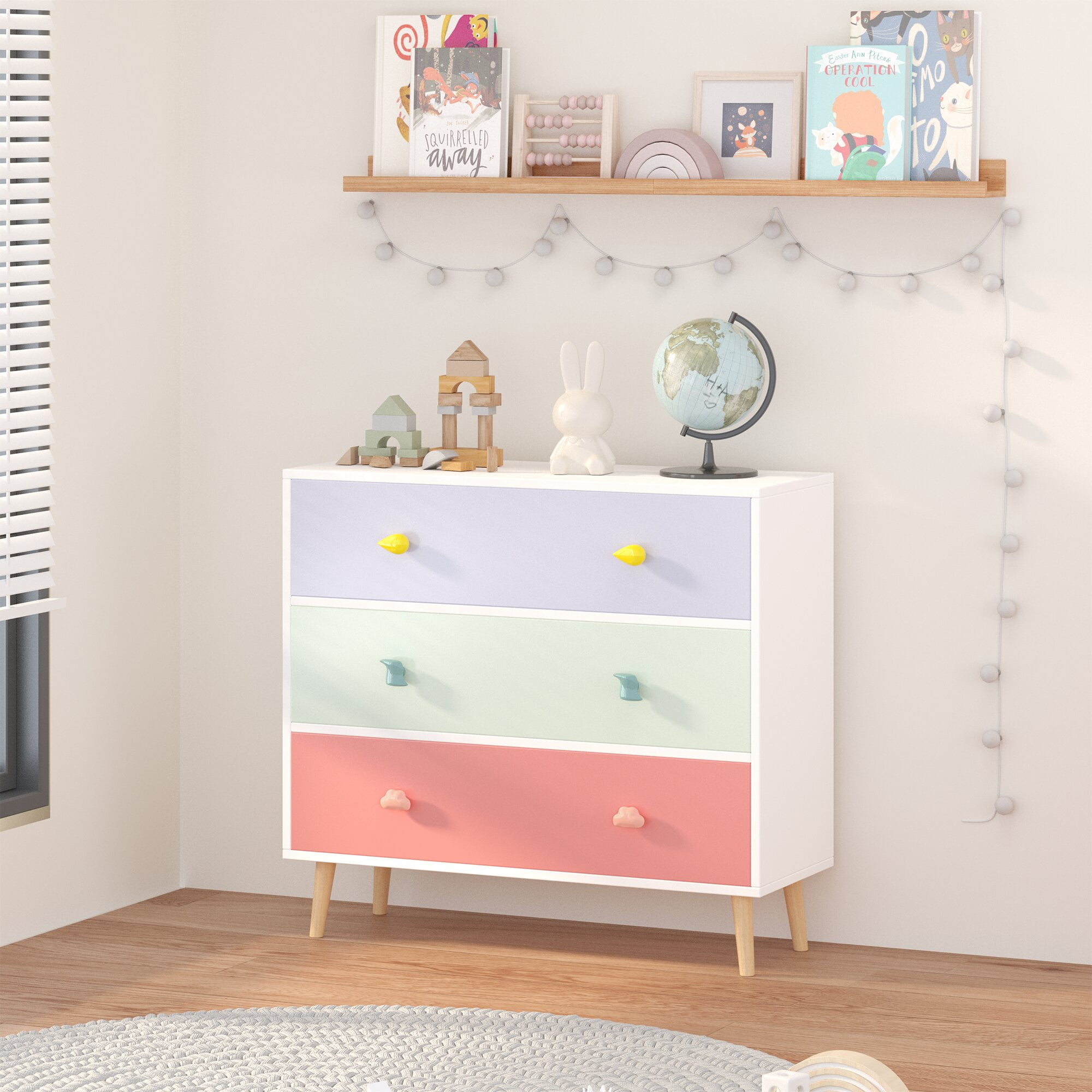 Yoneston 3 Drawers Dresser, MDF Modern White Chest of Drawers Closet Organizer with Storage for Hallway, Living Room,Kid's Room,Toddler Room