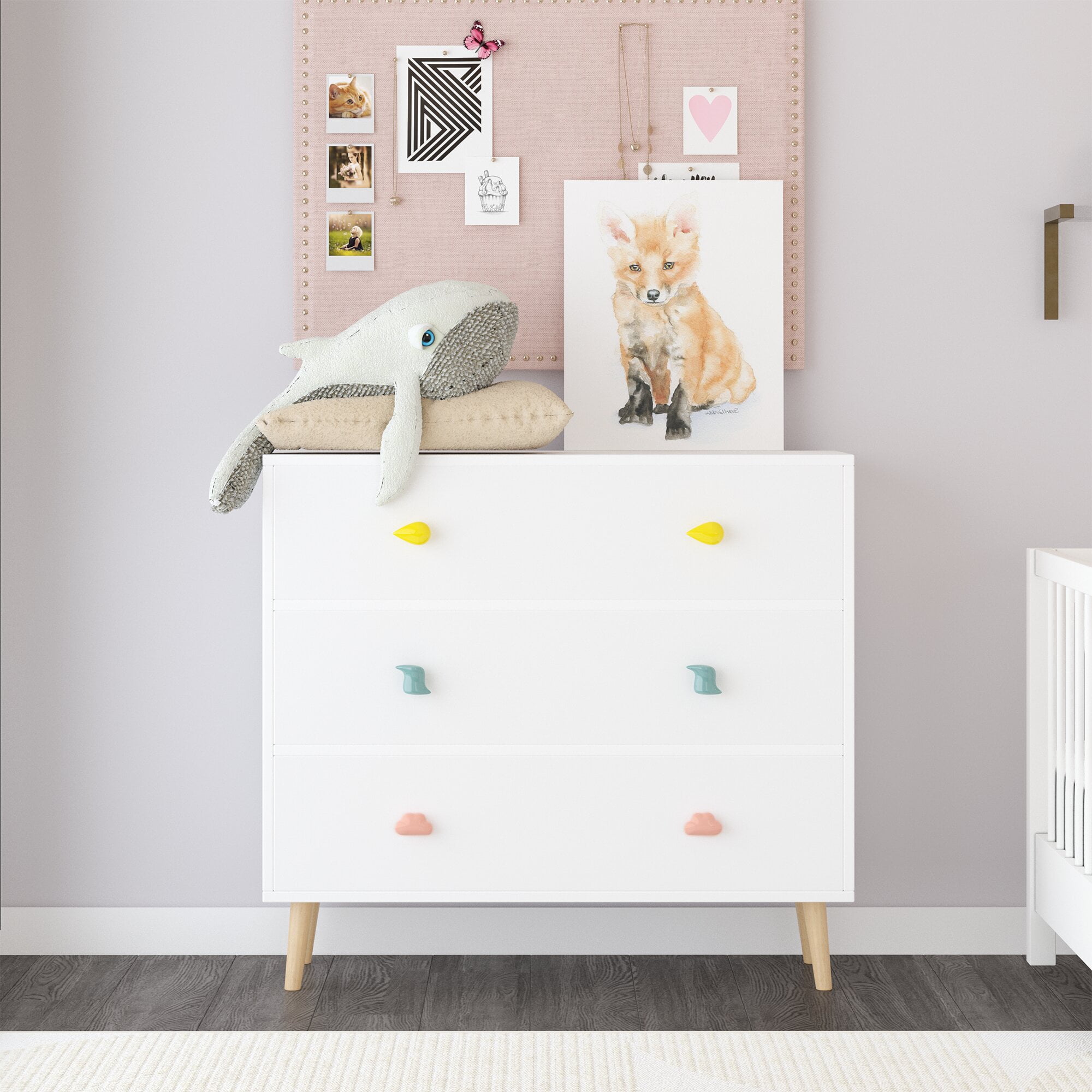 Yoneston 3 Drawers Dresser, MDF Modern White Chest of Drawers Closet Organizer with Storage for Hallway, Living Room,Kid's Room,Toddler Room