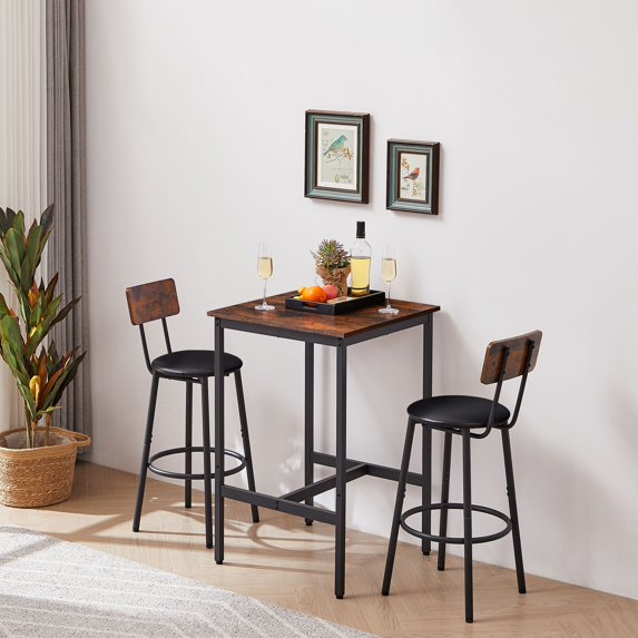 Yoneston 3 Piece Bar Table Set with PU Soft Stool, Pub Table Breakfast Table and 2 Stools for Kitchen Home, Black