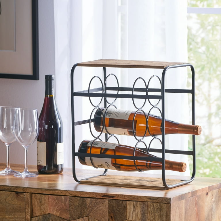 Yoneston 3 Tier Countertop Wine Rack for Bottles Metal Free Standing Wine Storage Holder for Bar Wine Cellar Cabinet Pantry Black Natural Walmart