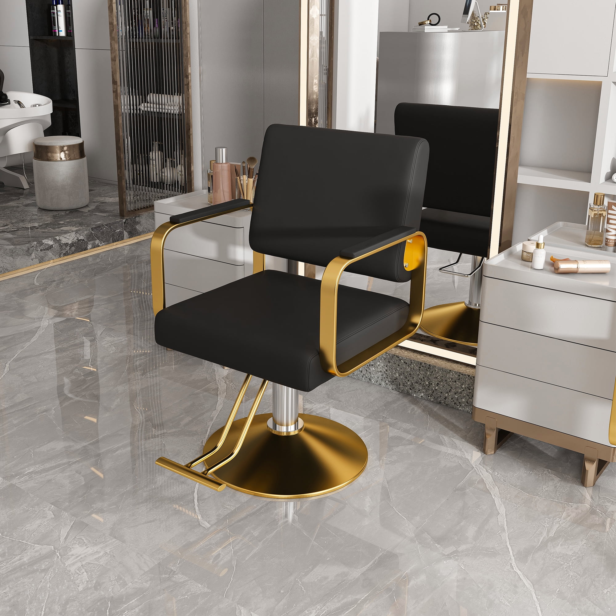Yoneston 360°Swivel Salon Barber Chair, Rolling Stylist Chair with Heavy Duty Hydraulic Pump, Spa Beauty Equipment for Hair Stylist Women Man, Black+Gold
