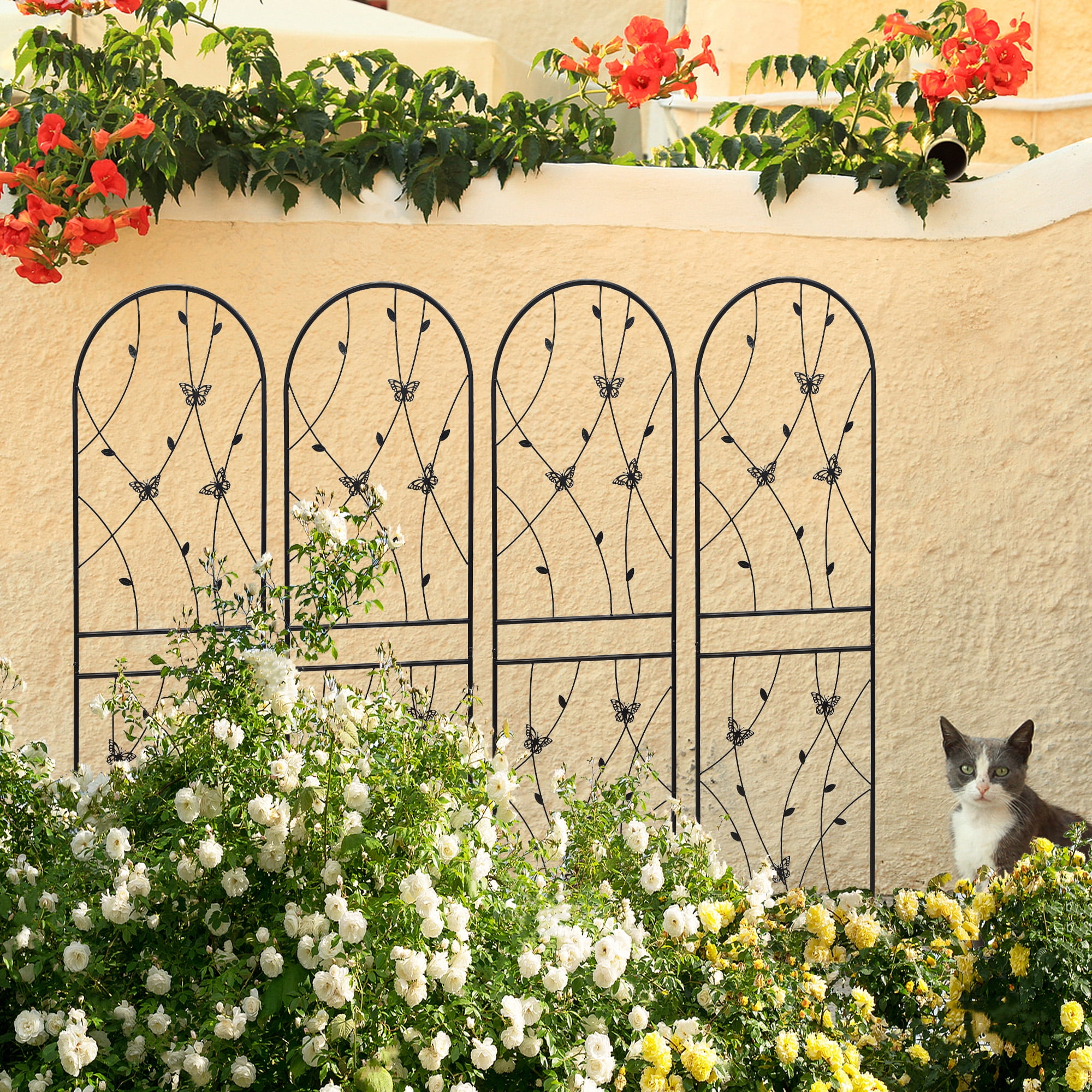 Yoneston 4 Pack 71" x 19.7" Metal Garden Trellis, Anti-Rust and Sturdy Garden Pergola for Elevated Garden Beds of Climbing Plants and Outdoor Decoration, Black