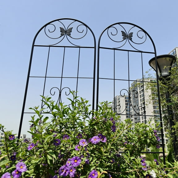 Yoneston 4 Pack Metal Garden Trellis, 86.7"x19.7"Decorative Arched Trellis for Climbing Plants, Metal Coating Anti-Rust and Sturdy for Outdoor, Black
