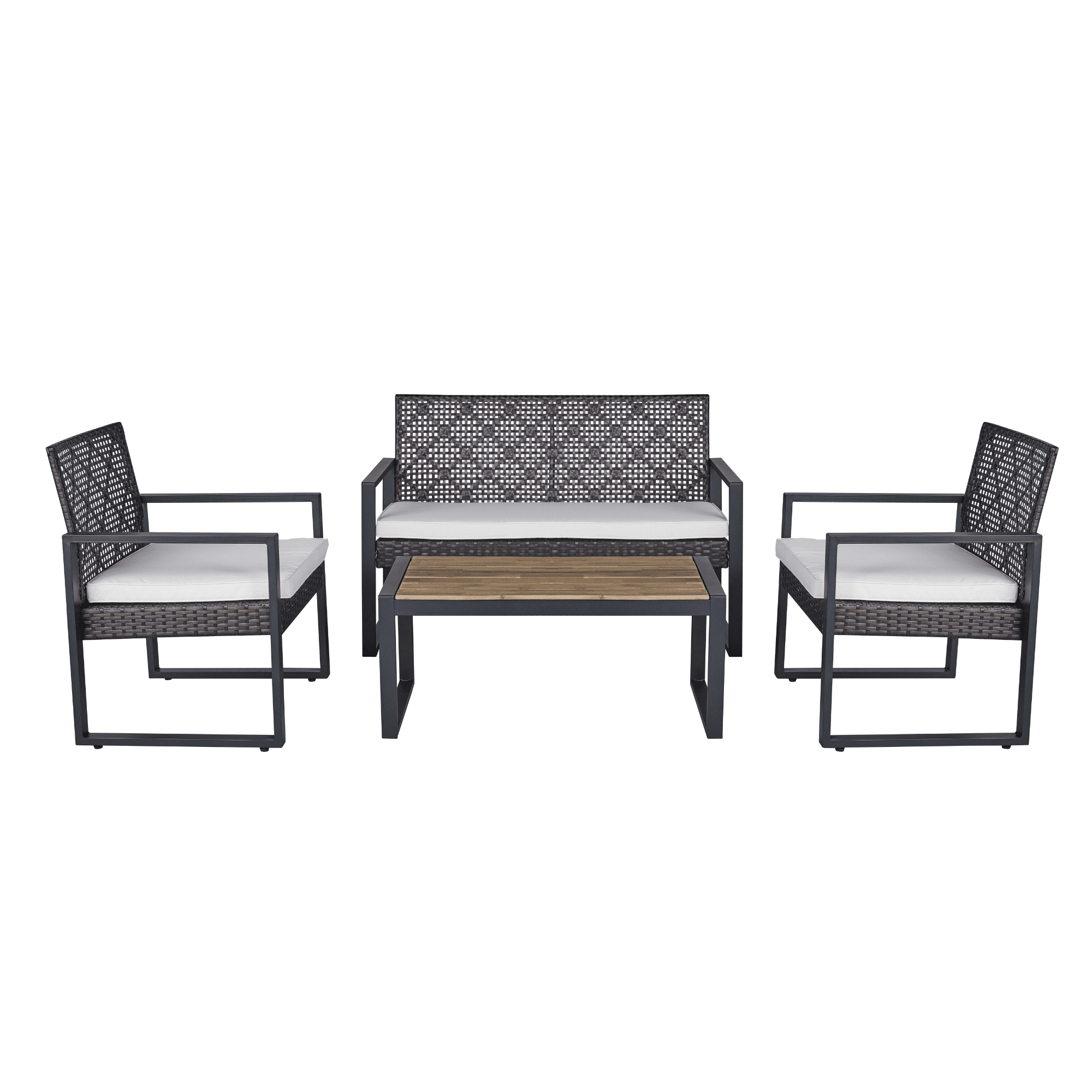 Yoneston 4 Piece Patio Furniture Set, Outdoor Rattan Conversation Set with Table and 3 Chairs Sectional Loveseat with Cushions for Outdoor Balcony Backyard Porch Garden Poolside, Gray