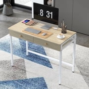 Yoneston 40" Computer Desk with 2 Storage Drawers, Space Saving Home Office Working Table for Bedroom Apartment Study Room, Beige