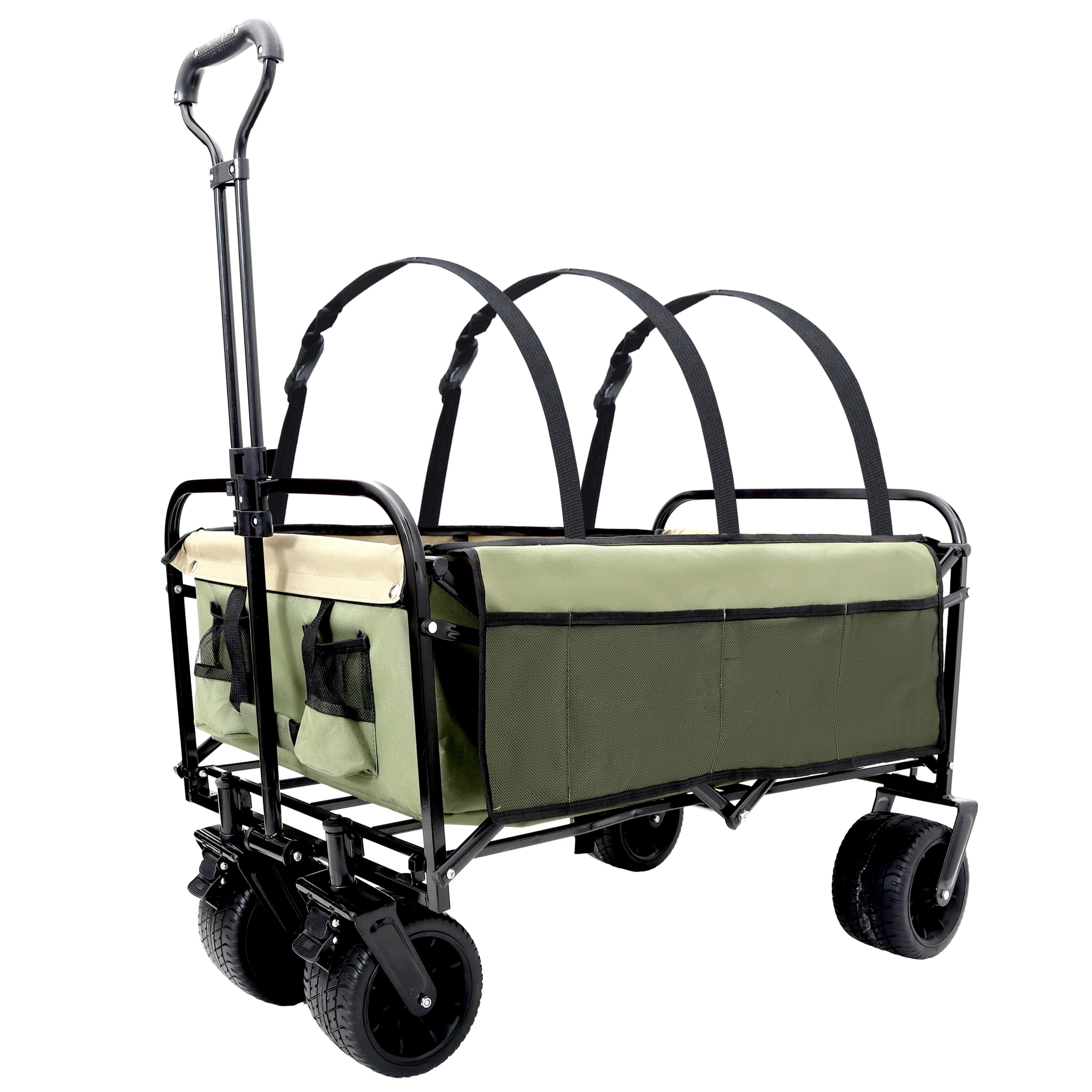 Yoneston 440LBS Collapsible Wagon Cart, Portable Heavy Duty Utility Wagon with 3pcs Plastic Liner Cover Bag for Camping, Picinc, Shopping, Beach, Grocery Transport, Green