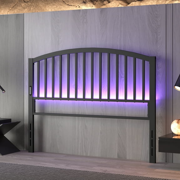 Yoneston 46.76” High Arc Metal Queen Size Headboard with LED Light & Charging, Height Adjustable Metal Platform Bed Headboard – Black