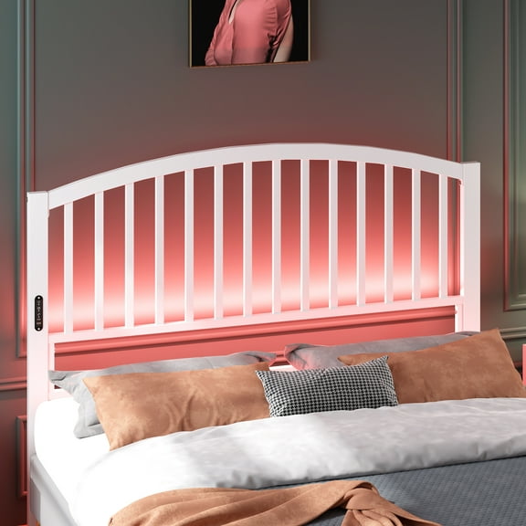 Yoneston 46.76” High Arc Metal Queen Size Headboard with LED Light & Charging, Height Adjustable Metal Platform Bed Headboard – White