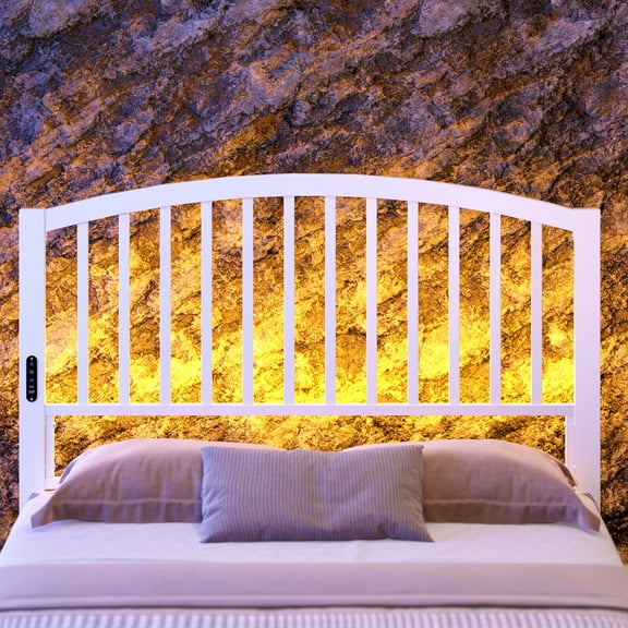 Yoneston 46.76” High Arc Metal Queen Size Headboard with LED Light & Charging, Height Adjustable Metal Platform Bed Headboard – White