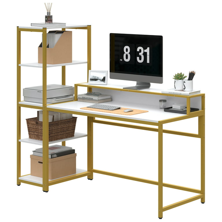 Dropship 47.2 Computer Desk With 5 Storage Shelves, Modern Study