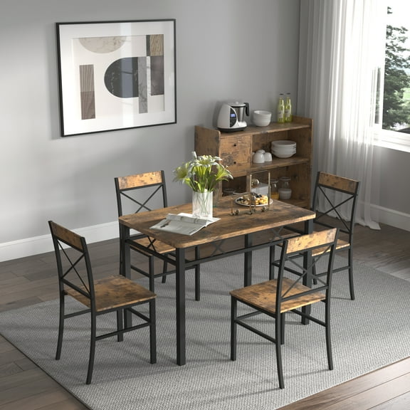 Yoneston 5-Piece Dining Table Chair Set, 43" Rectangular Kitchen Table with 4 Chairs for Breakfast Nook, Home Dining Room Pantry Canteen Caf, Brown