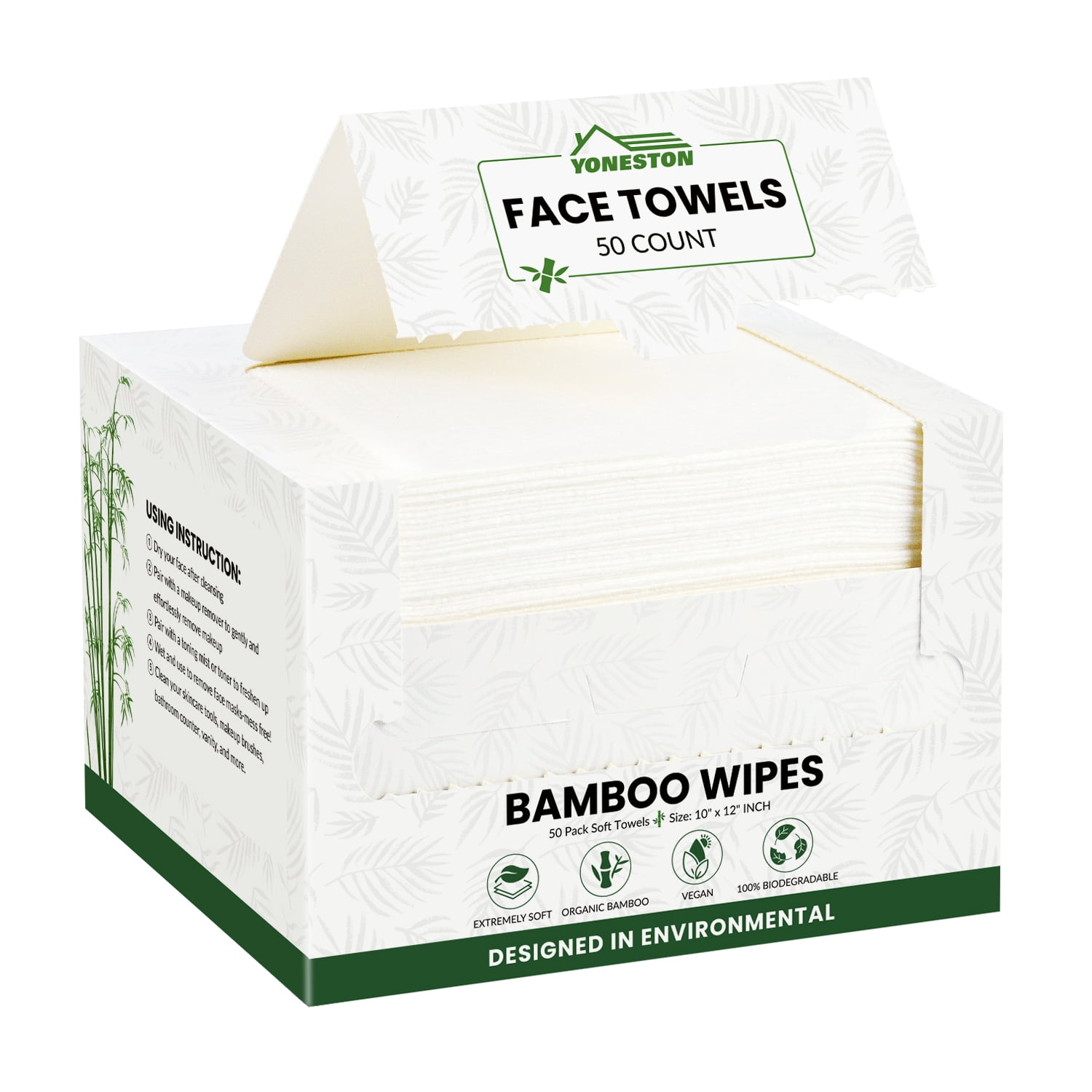 Yoneston 50 Count Disposable Facial Towels, 10" x 12" Biodegradable Large Face Dry Wipes Skin Clean for Sensitive Skin, Makeup Remover, Facial Cleansing, Nursing, Travel